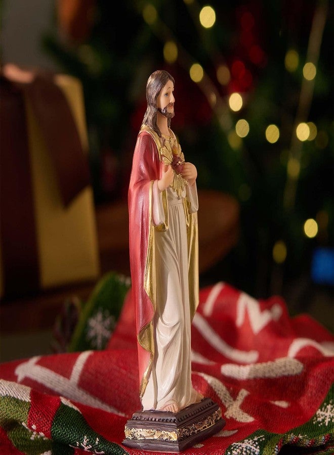 Zayton Jesus Statue Sacred Heart Jesus Christ Figure Catholic Figurine Religious Indoor Home Decor Hand Painted 11 inch - Image 5